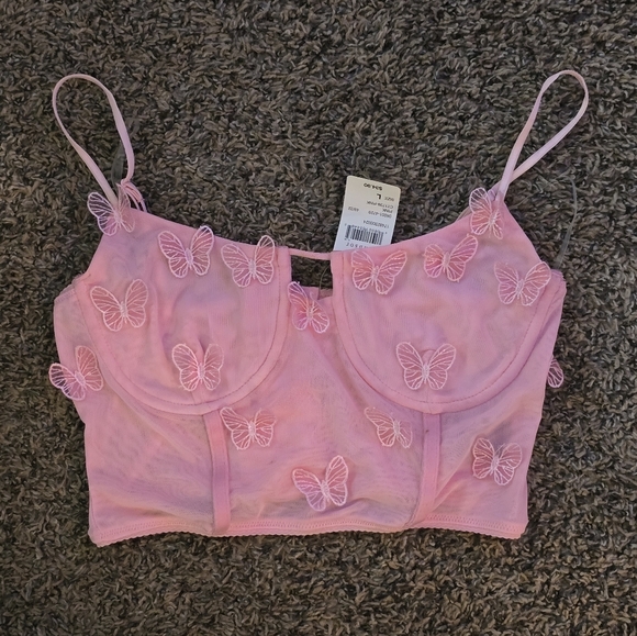 NWT Windsor Pink Butterfly Mesh Crop Top, Size Large - Picture 2 of 4